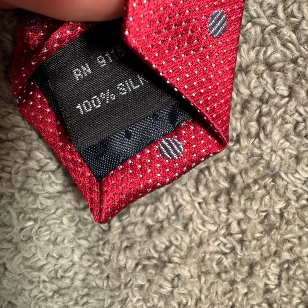 JS Blank & Co Mens Red Blue Polka Dot 100% Silk Necktie Business Formal Tie
